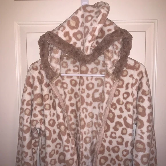 Papaya Fleece Leopard Print Adult Onesie with Hood Size M - Picture 5 of 6
